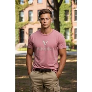 *AMERICAN EAGLE* Worn Super Soft Pink Graphic T-Shirt Men Size Large